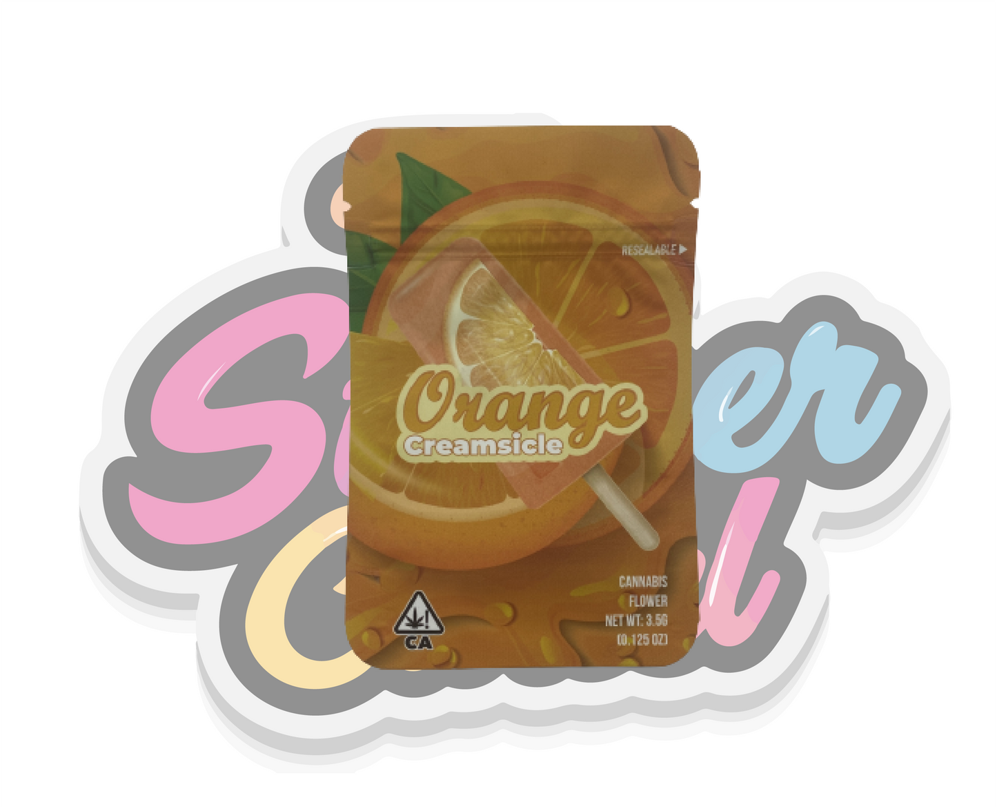 Orange Creamsicle Mylar Bags Pouches Pre-Labeled