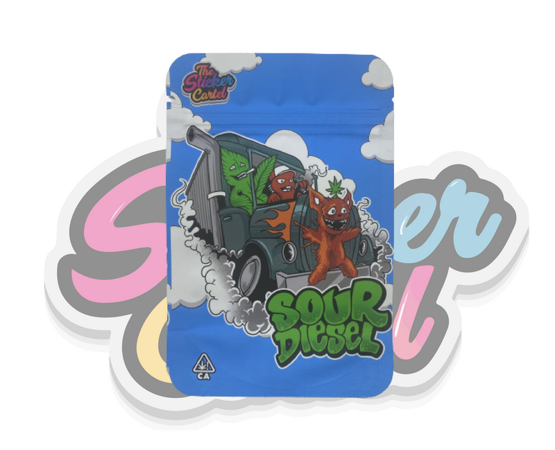 Sour Diesel Mylar Bags Pouches Pre-Labeled